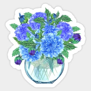 Blue Dahlia Flowers Sticker